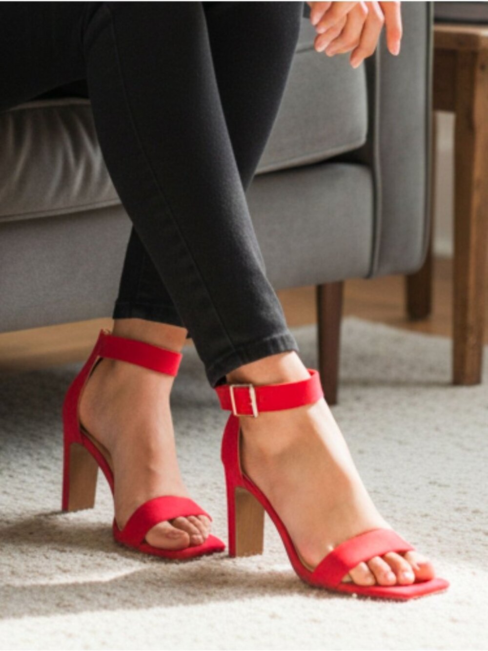 Red Open-Toe Block Heel Sandals With Adjustable Ankle Strap Womens Bella Marie E